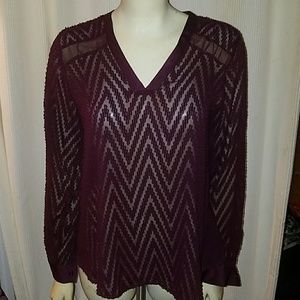 Ellen tracy sheer burgundy top xs